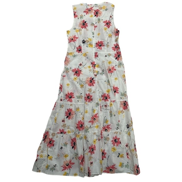 Gap Tiered Midi Dress Floral Skirt Button Front Back Zipper Sleeveless NWT - Picture 1 of 11